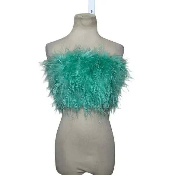 Club L London aqua green feather bandeau crop top size 4 - Picture 1 of 16